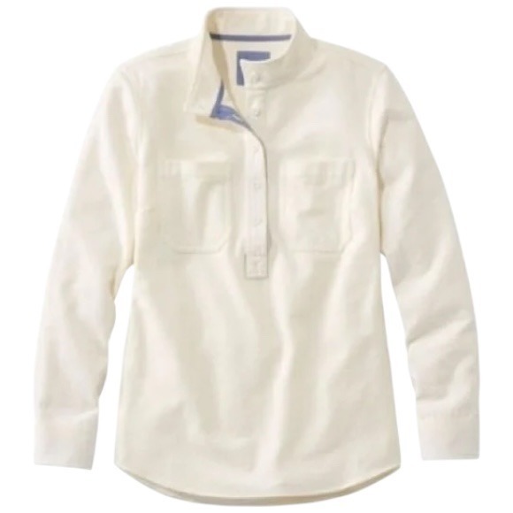 LL Bean Women's Heritage Chamois Popover Button Up Long Sleeve Cream Cotton  L - Picture 10 of 10